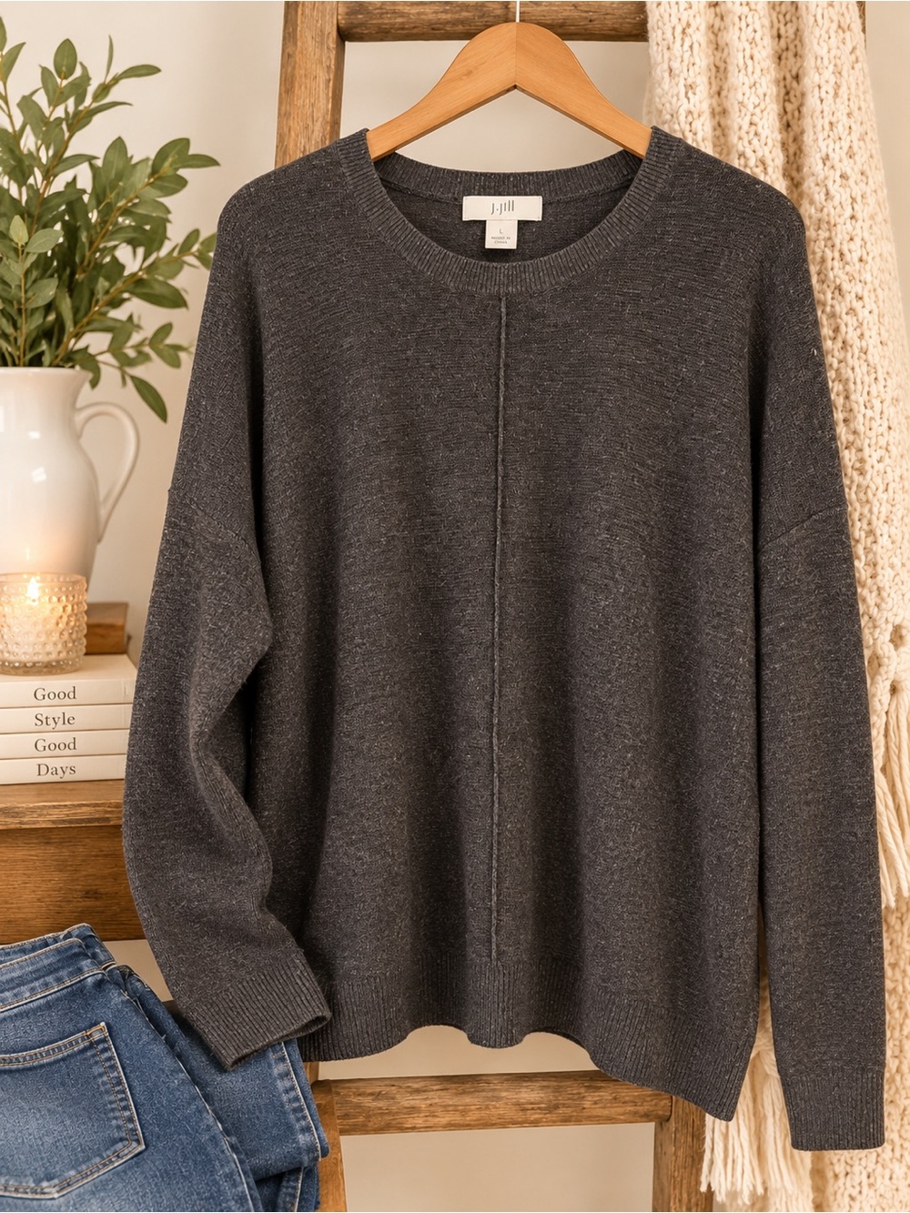 J.Jill Women’s Knit Sweater – Size L – Charcoal Gray